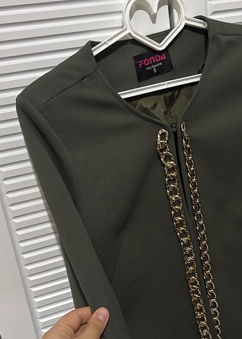 Zincir Detaylı yeşil Uzun Kadın blazer - Görsel 3