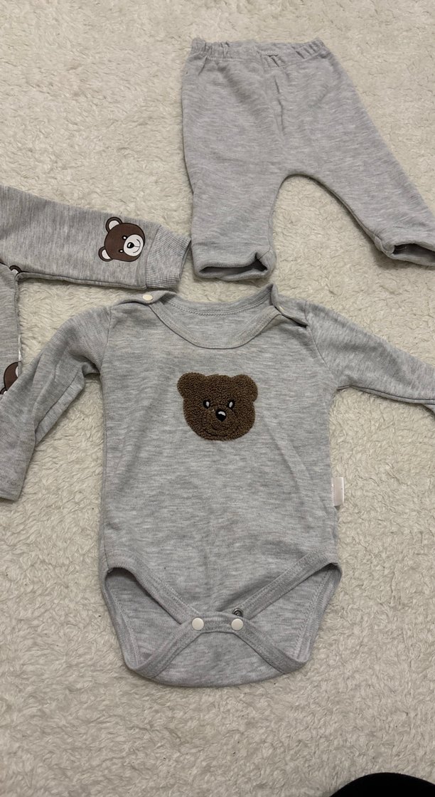 Gri Kapüşonlu Bebek Erkek Takımı 3-6 ay - Görsel 3