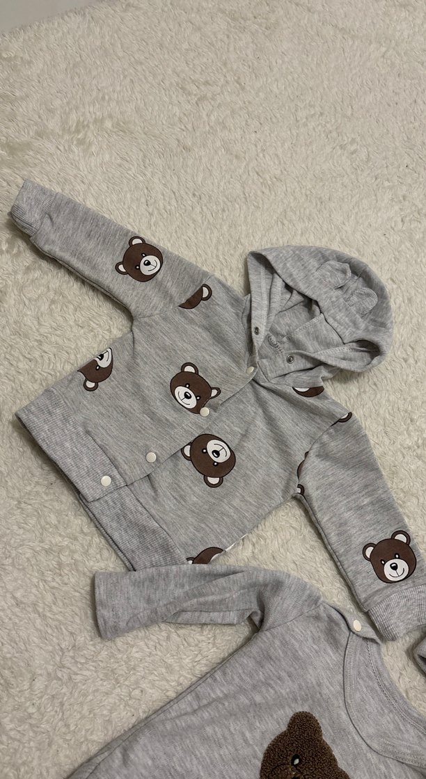 Gri Kapüşonlu Bebek Erkek Takımı 3-6 ay - Görsel 2