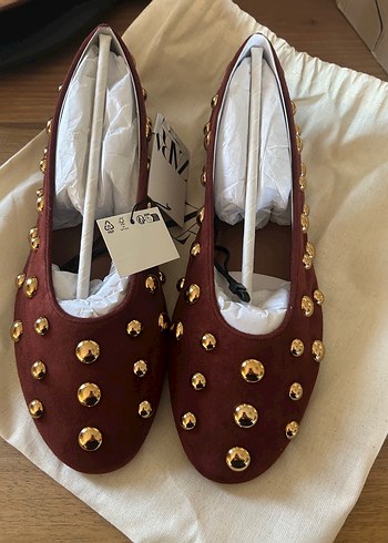 Bordo Düğmeli Süet Dolgu Topuklu Kadın Babet