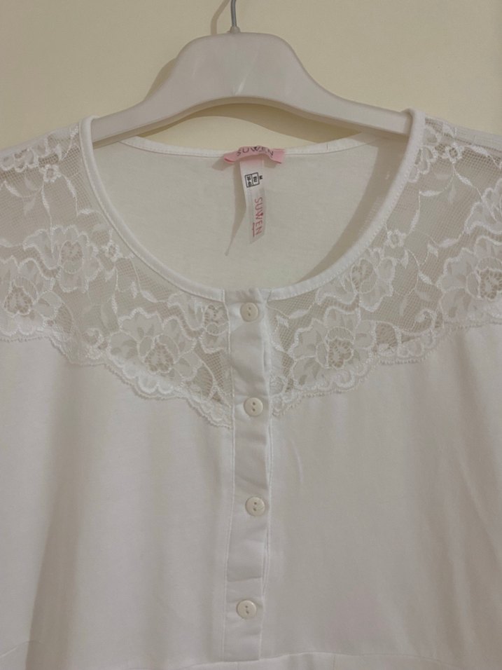 Uzun Kollu sabahlık. Nakışlı Lohusa Gecelik Takım - Görsel 3