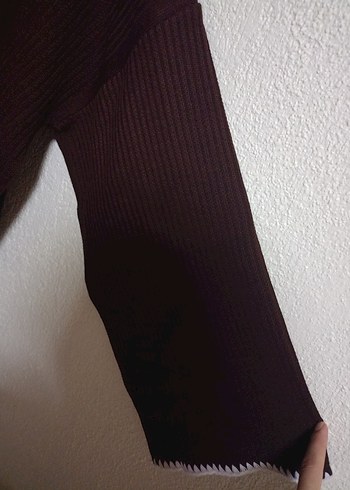 Kahverengi Uzun Kollu Boğazlı Örme Kadın Kazak(İspanyol kol) - Görsel 3