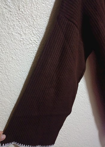 Kahverengi Uzun Kollu Boğazlı Örme Kadın Kazak(İspanyol kol) - Görsel 2