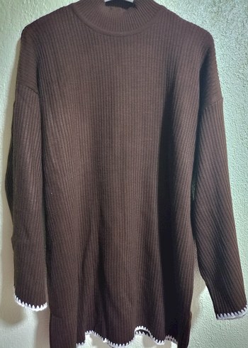 Kahverengi Uzun Kollu Boğazlı Örme Kadın Kazak(İspanyol kol) - Görsel 4