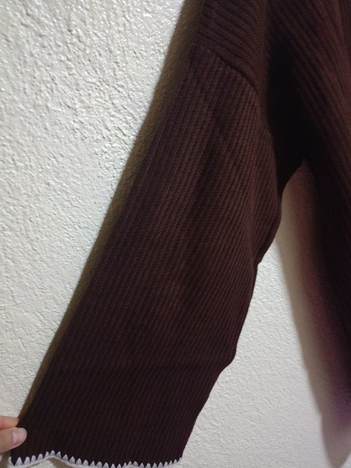 Kahverengi Uzun Kollu Boğazlı Örme Kadın Kazak(İspanyol kol) - Görsel 2