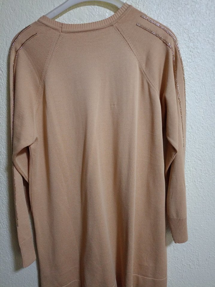 Bej Uzun Kollu Triko Kadın Kazak - Görsel 2