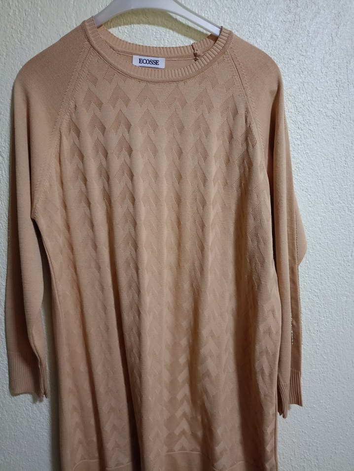 Bej Uzun Kollu Triko Kadın Kazak - Görsel 3