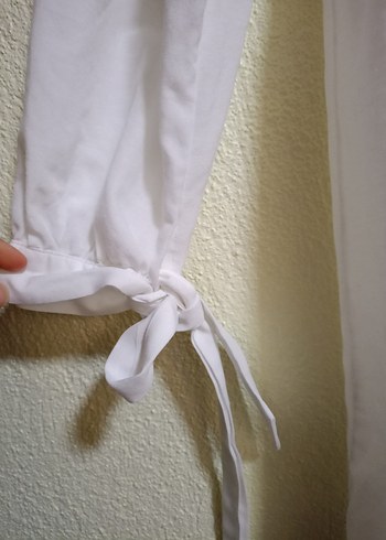 Beyaz Keten Mini Gömlek - Görsel 3