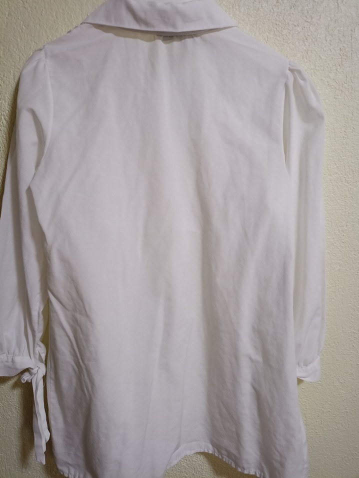 Beyaz Keten Mini Gömlek - Görsel 2