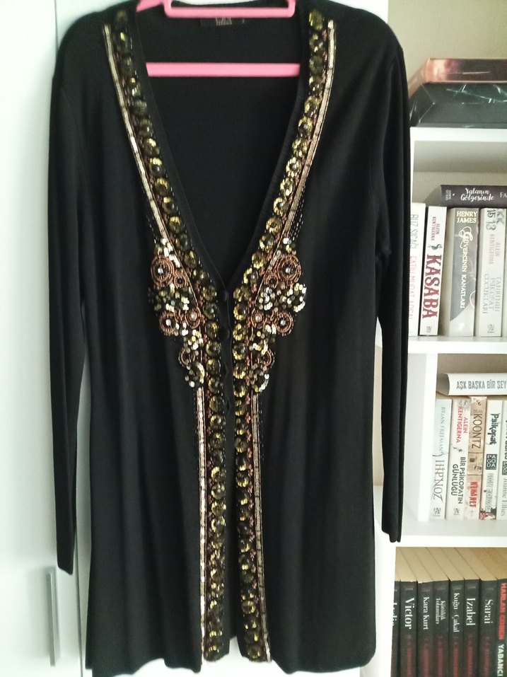 Boncuk İşlemeli Siyah  abiye hirka - Görsel 3