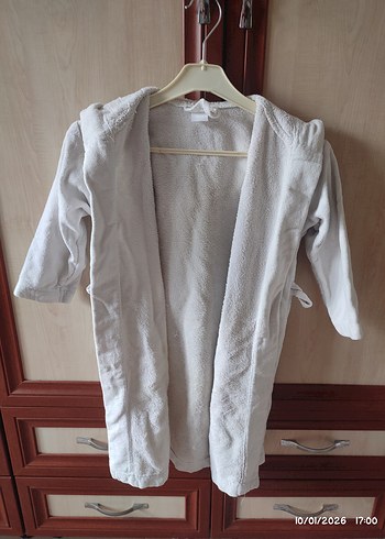 Kapüşonlu Beyaz Çocuk Bornoz - Görsel 2