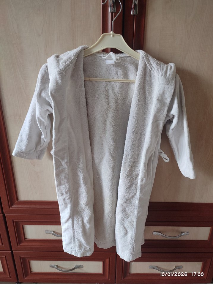 Kapüşonlu Beyaz Çocuk Bornoz - Görsel 2