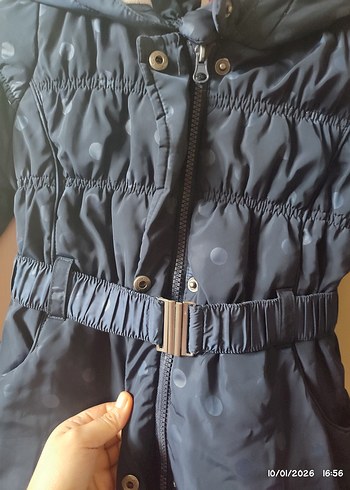 Kızlar için Kemerli Lacivert Kaban Mont - Görsel 2