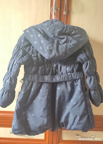 Kızlar için Kemerli Lacivert Kaban Mont - Görsel 5