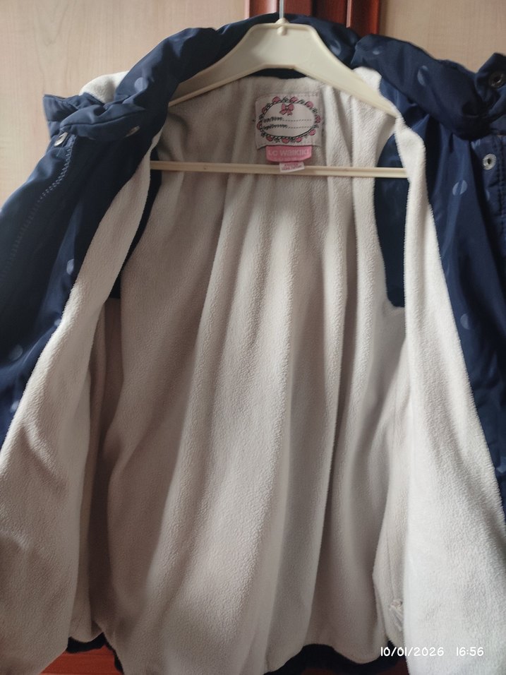 Kızlar için Kemerli Lacivert Kaban Mont - Görsel 3