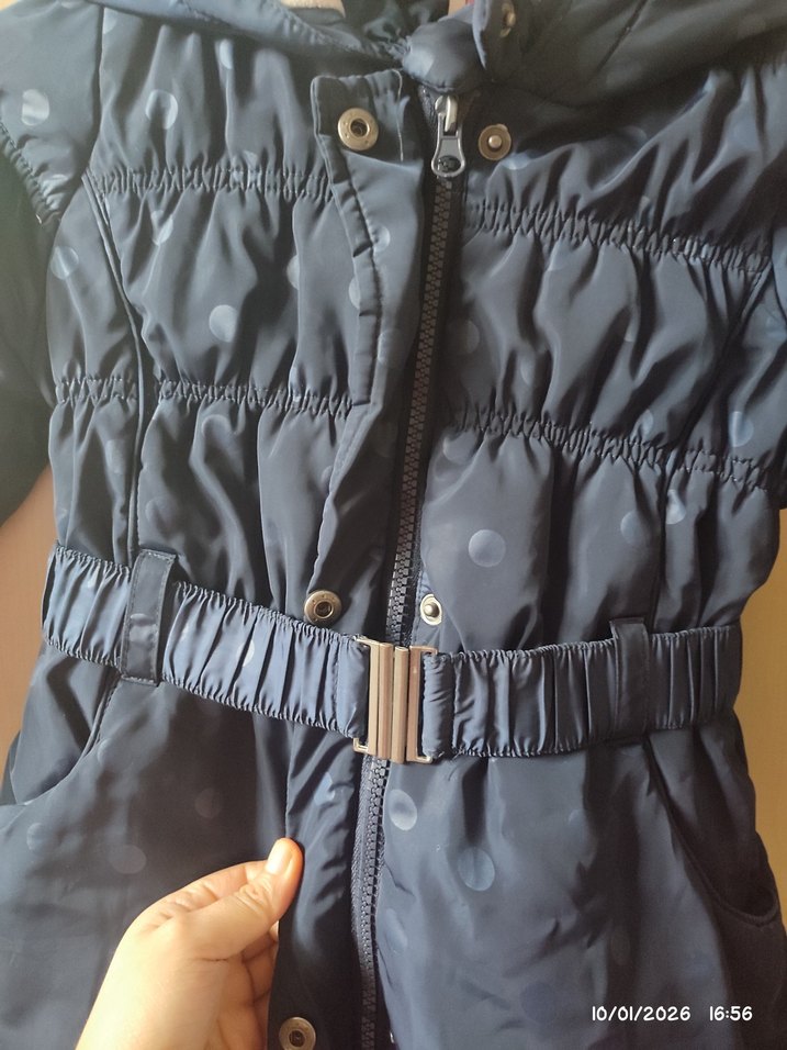 Kızlar için Kemerli Lacivert Kaban Mont - Görsel 2