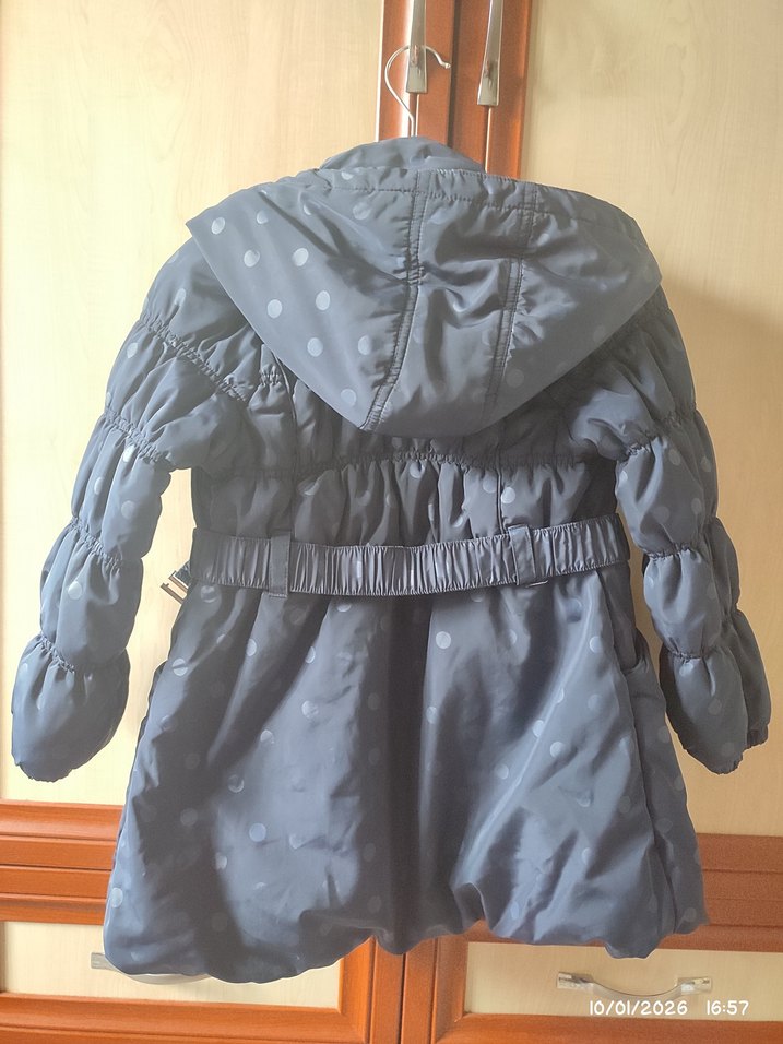 Kızlar için Kemerli Lacivert Kaban Mont - Görsel 5