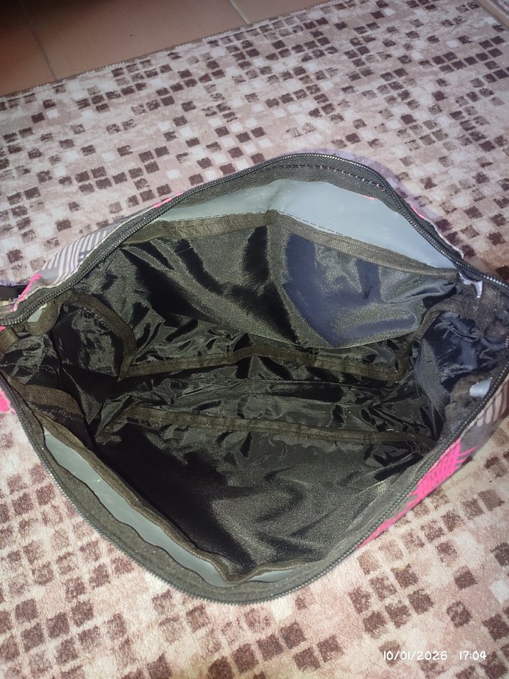 Kadın Spor Çantası Pembe Gri Desenli Fermuarlı - Görsel 4