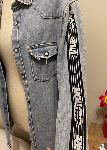 Gri Kadın Düğmeli Denim Ceket - Görsel 3