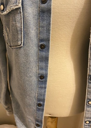 Gri Kadın Düğmeli Denim Ceket - Görsel 4