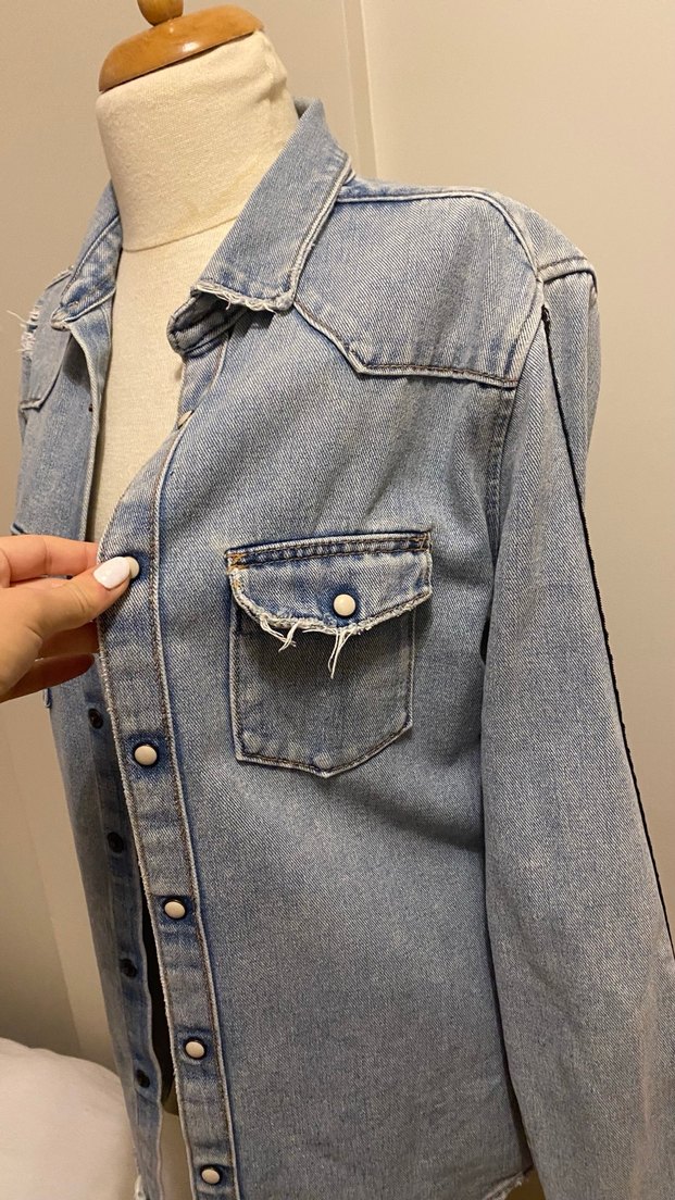 Gri Kadın Düğmeli Denim Ceket - Görsel 2