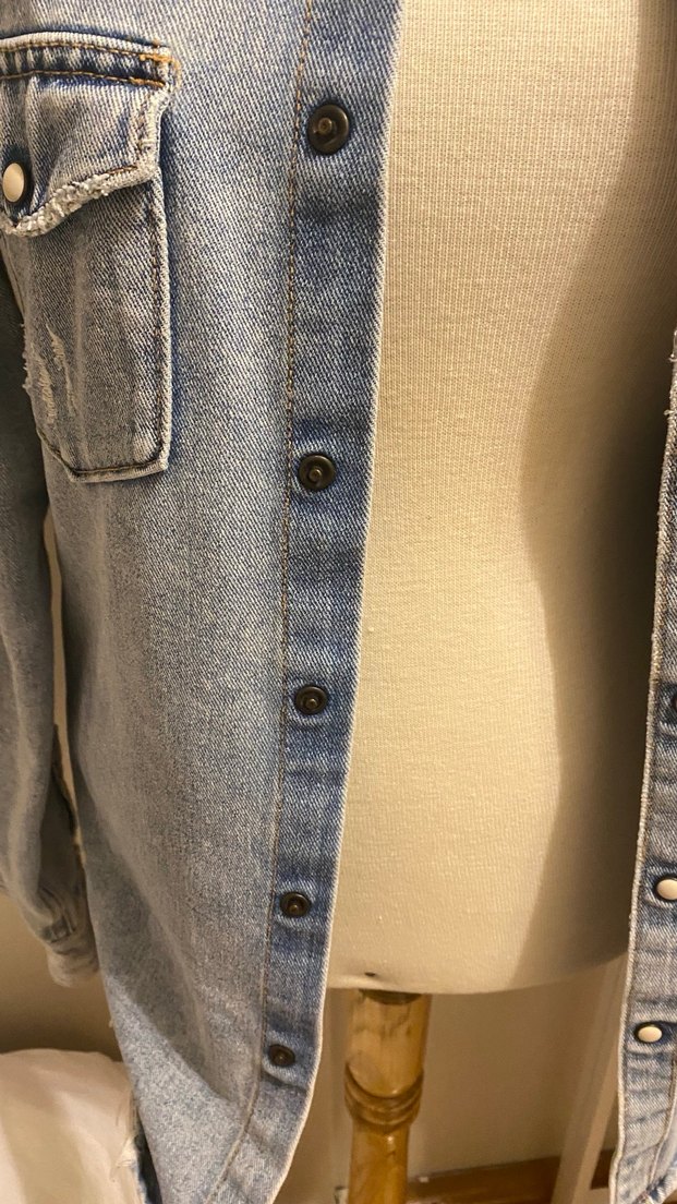 Gri Kadın Düğmeli Denim Ceket - Görsel 4