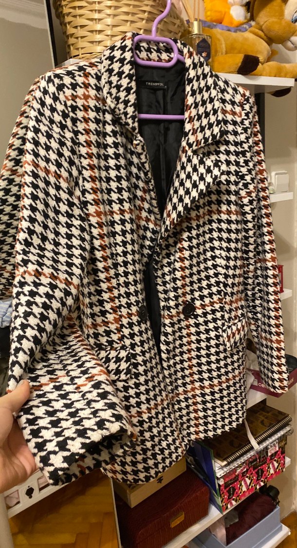 Düğmeli Desenli Kadın Midi Blazer - Görsel 3