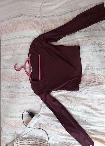 Kare yaka bordo bluz