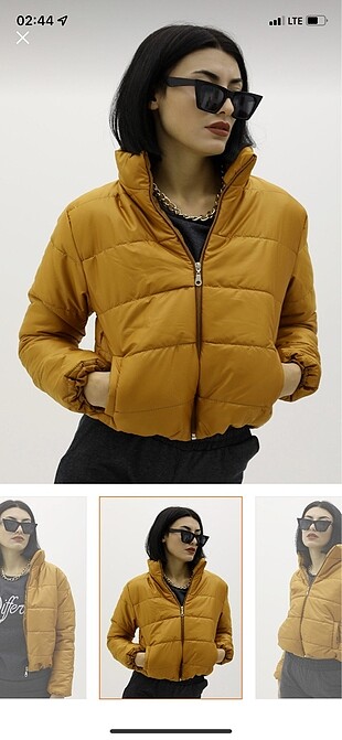Hardal crop puffy şişme mont