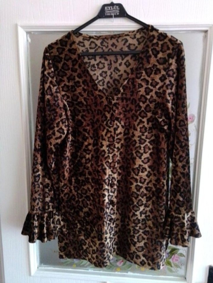 Leopar Desenli Bohem Uzun Kollu Bluz - Görsel 3