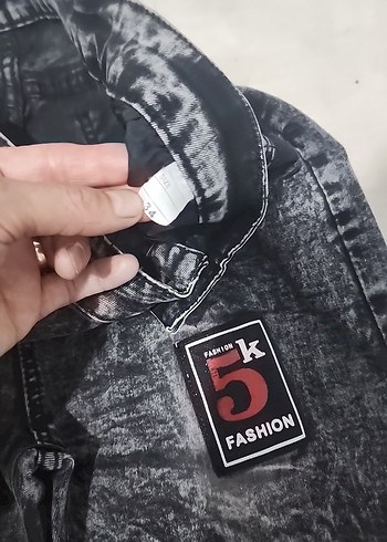 Düğmeli Gri Bağlama Desenli Kadın Jean - Görsel 2