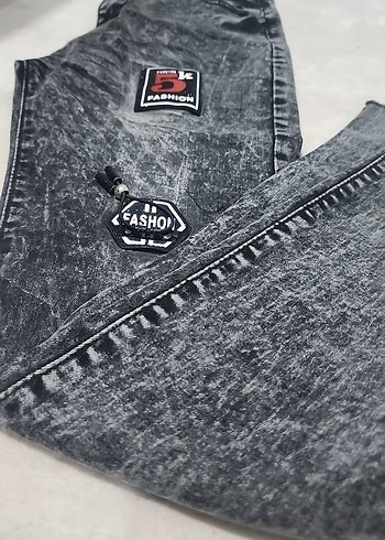 Düğmeli Gri Bağlama Desenli Kadın Jean - Görsel 7