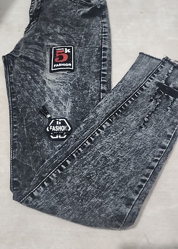 Düğmeli Gri Bağlama Desenli Kadın Jean - Görsel 6