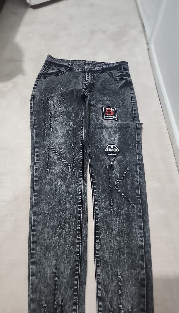 Düğmeli Gri Bağlama Desenli Kadın Jean - Görsel 3