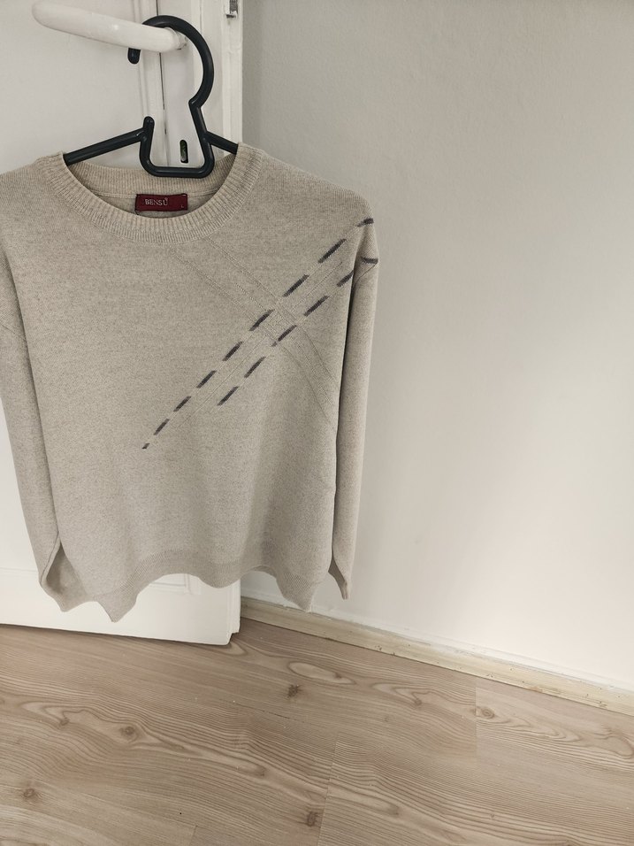 Gri Örgü erkekler Kazak - Görsel 5