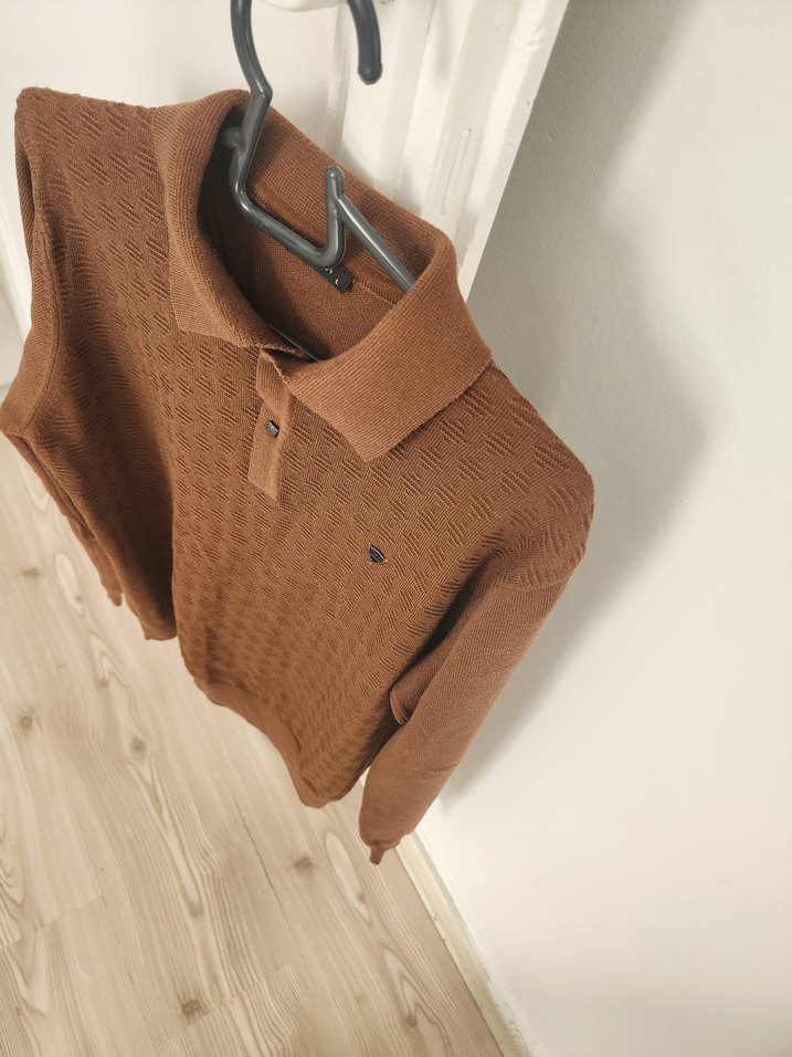 Kahverengi Örgü Polo Yaka Erkek Kazak - Görsel 2