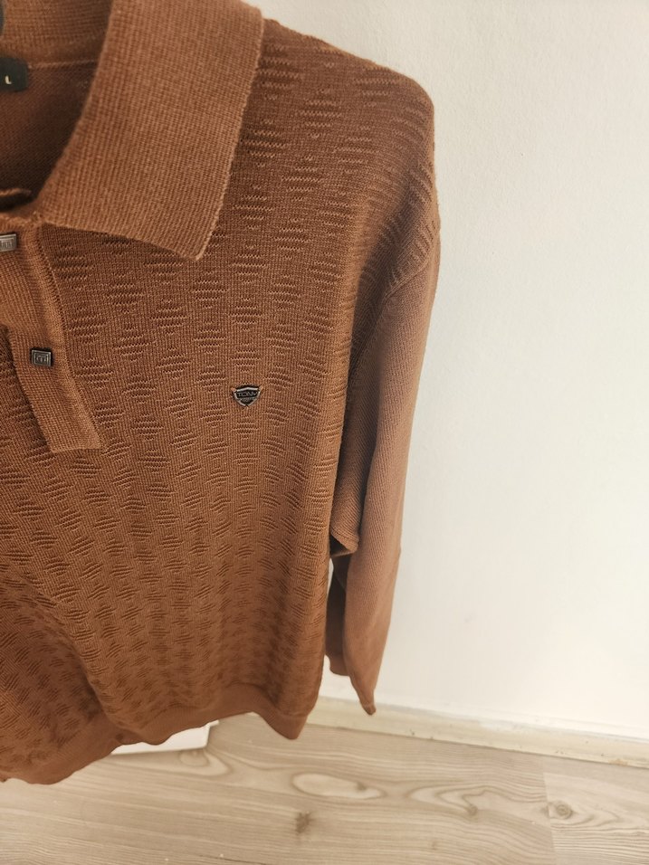 Kahverengi Örgü Polo Yaka Erkek Kazak - Görsel 5