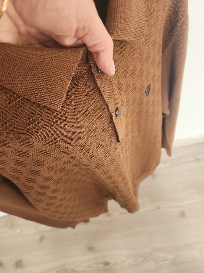 Kahverengi Örgü Polo Yaka Erkek Kazak - Görsel 4