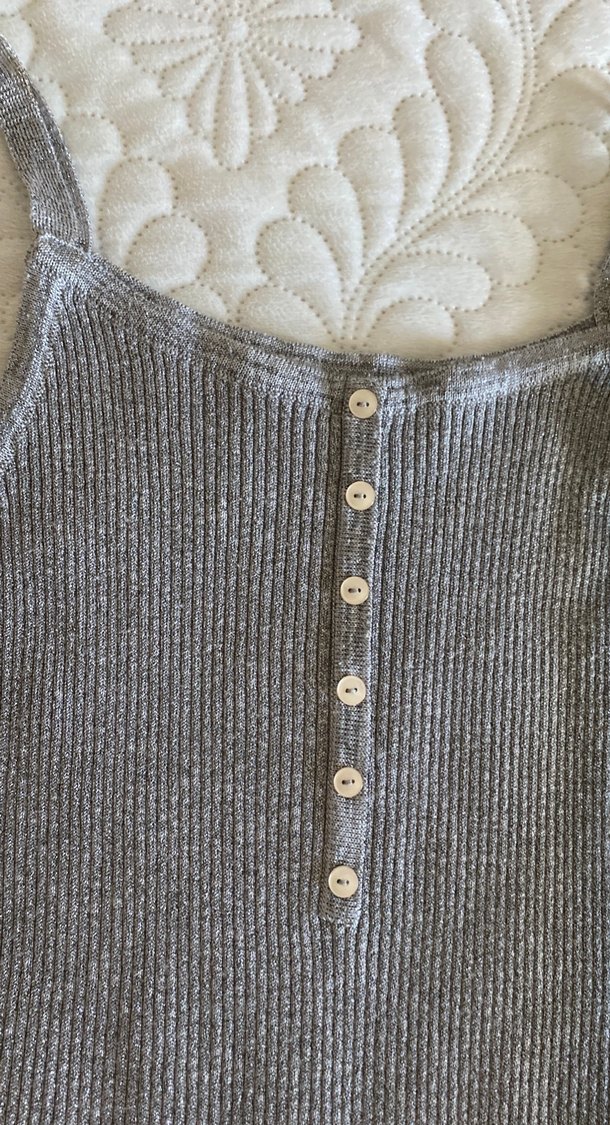 Gri V Yakalı Triko Midi Elbise simli gibi - Görsel 3