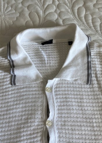 Erkek Beyaz Örgü Kısa Kollu Polo Tişört - Görsel 3