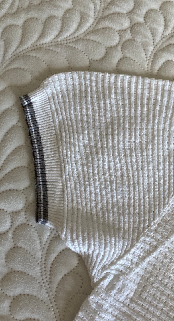 Erkek Beyaz Örgü Kısa Kollu Polo Tişört - Görsel 2