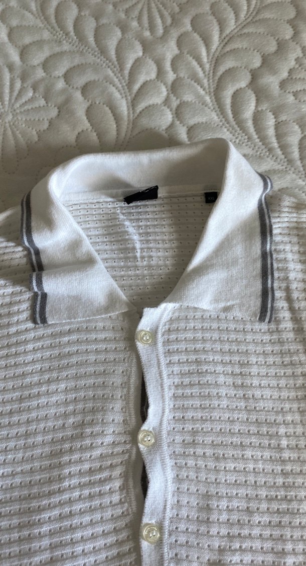 Erkek Beyaz Örgü Kısa Kollu Polo Tişört - Görsel 3