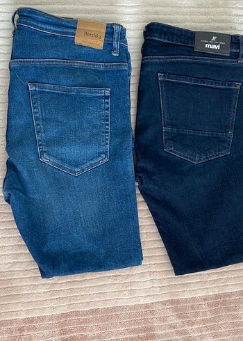 Bershka Koyu Lacivert Ve Mavi Dar Kesim Denim Jean 2 Adet
