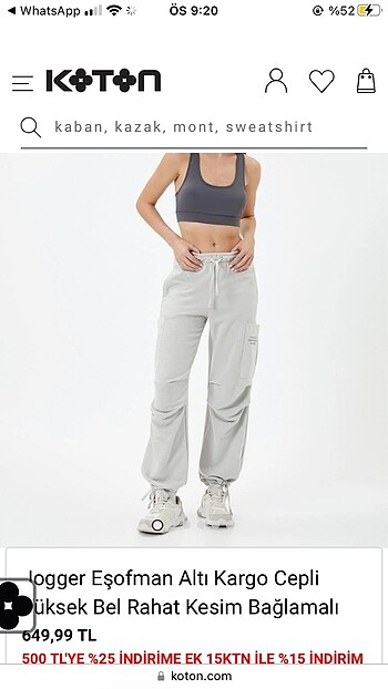 Koton jogger sportif pantolon eşofman altı