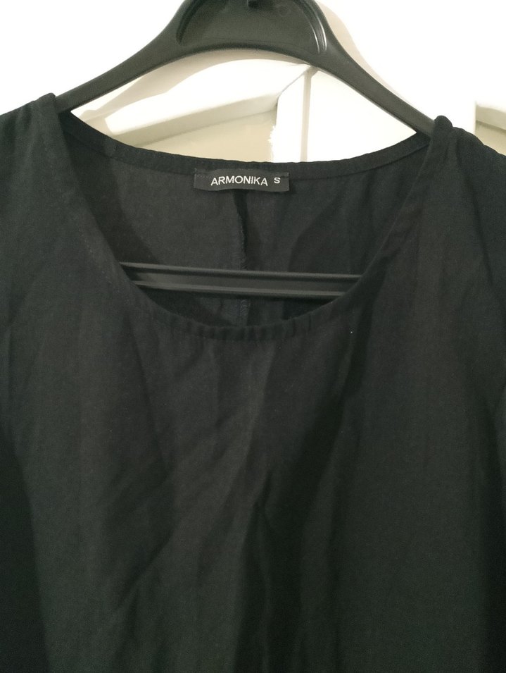 Siyah Kolsuz Midi Keten Elbise - Görsel 2