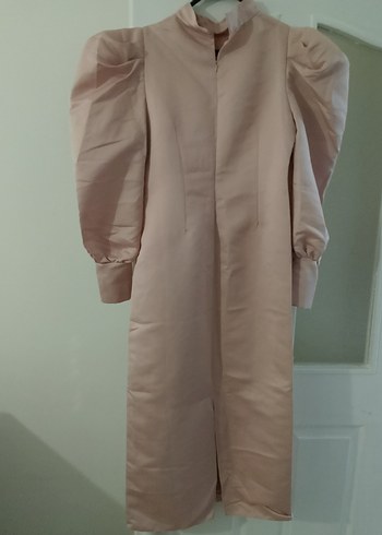 Bej Drapeli Uzun Kollu Kadın Elbise - Görsel 4