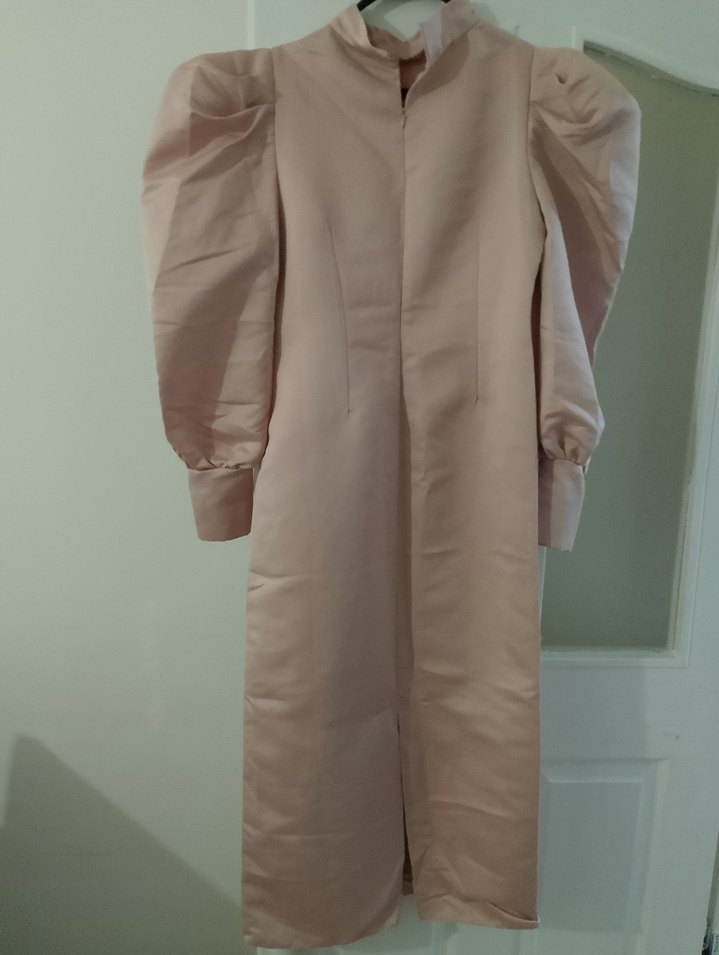 Bej Drapeli Uzun Kollu Kadın Elbise - Görsel 4