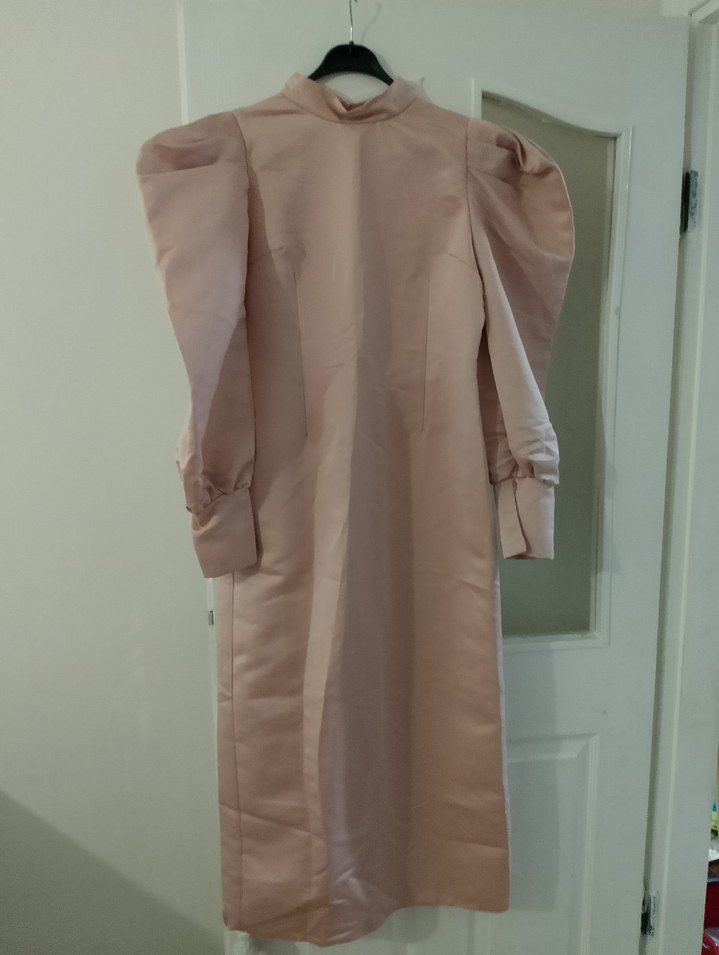 Bej Drapeli Uzun Kollu Kadın Elbise - Görsel 2