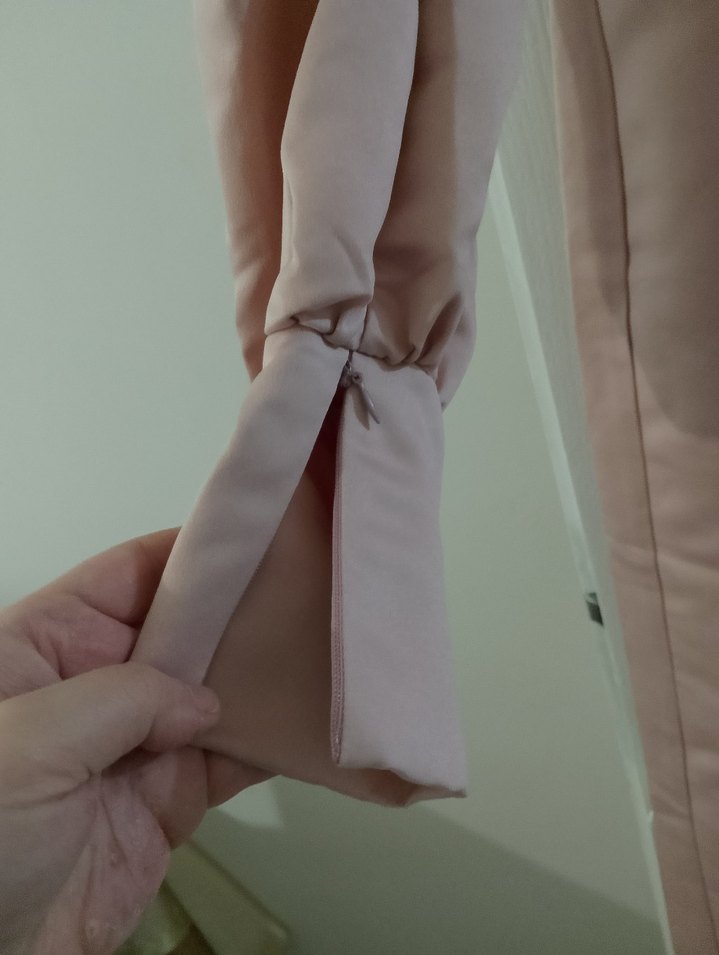 Bej Drapeli Uzun Kollu Kadın Elbise - Görsel 3