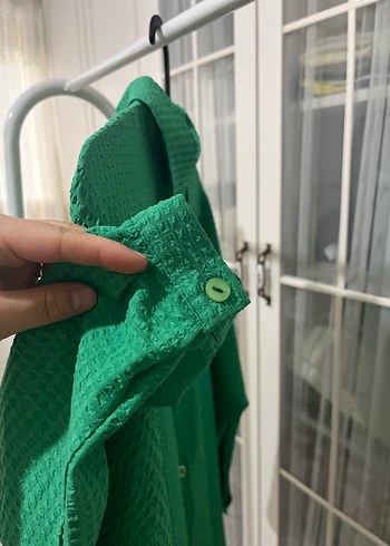 38 Beden yeşil Renk Düğmeli gofre kumaş Yeşil Gömlek